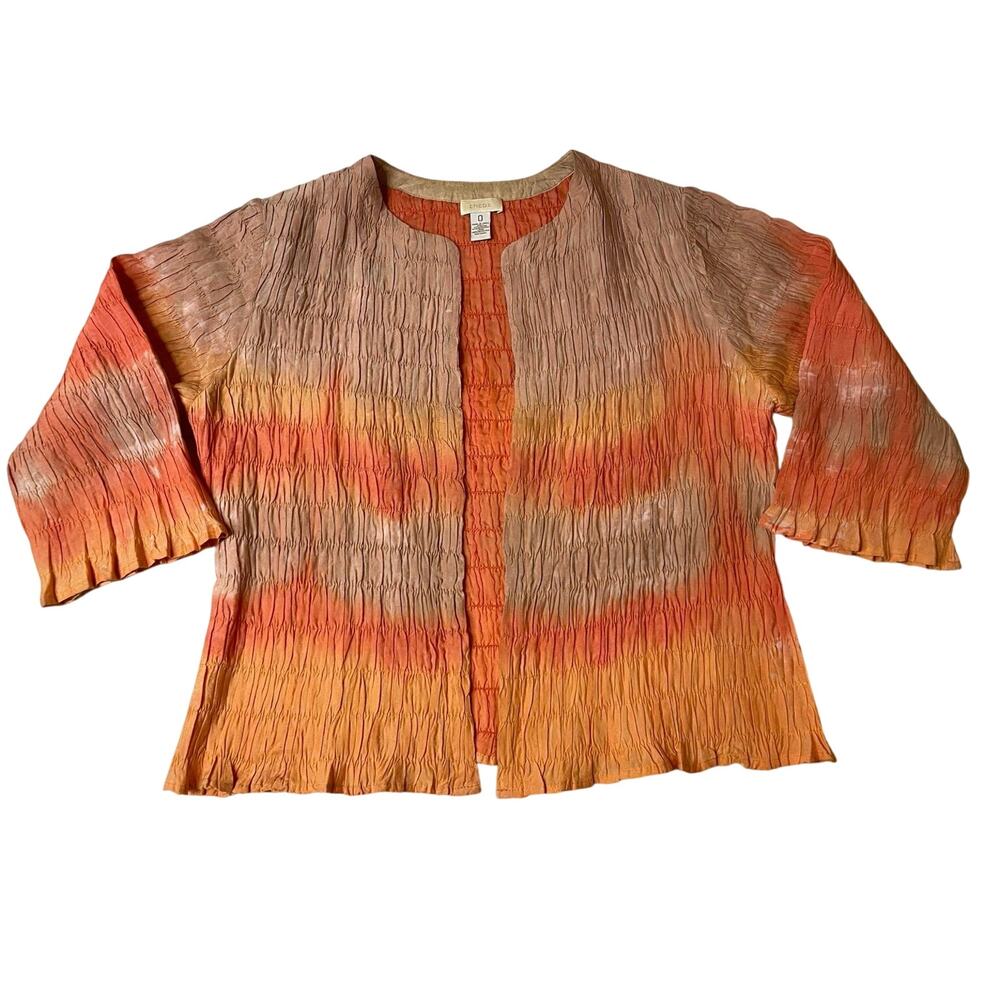 Chico’s Y2K Boho Style Smocked Tie Dye Orange Lightweight Cardigan 0 (Small)